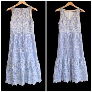 Antonio Melani Zuri Eyelet Embroidered Midi Dress Size 8/M Sleeveless Bluebell